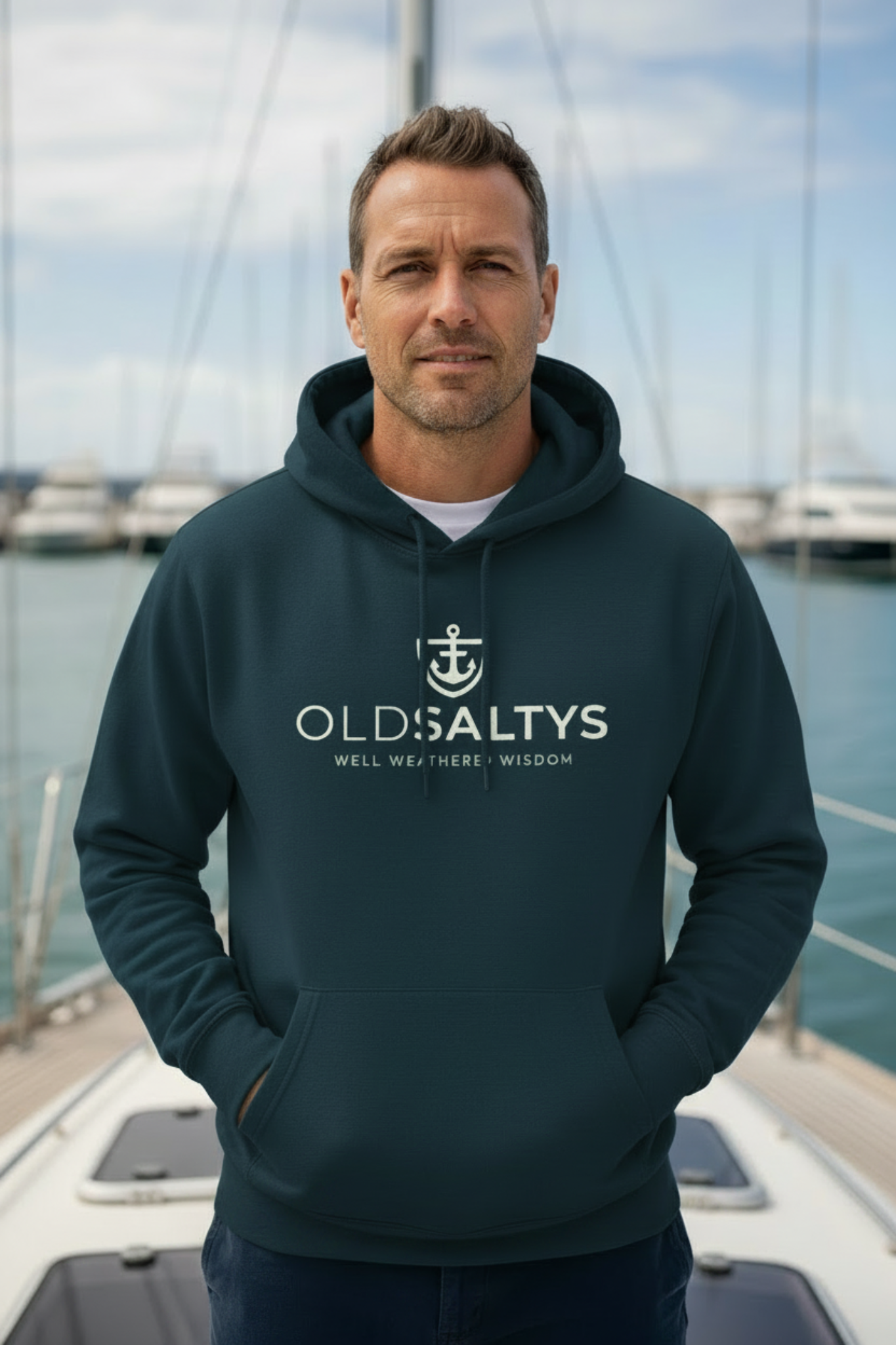 Man in AS Colour Petrol #005F6A Heritage Hoodie
