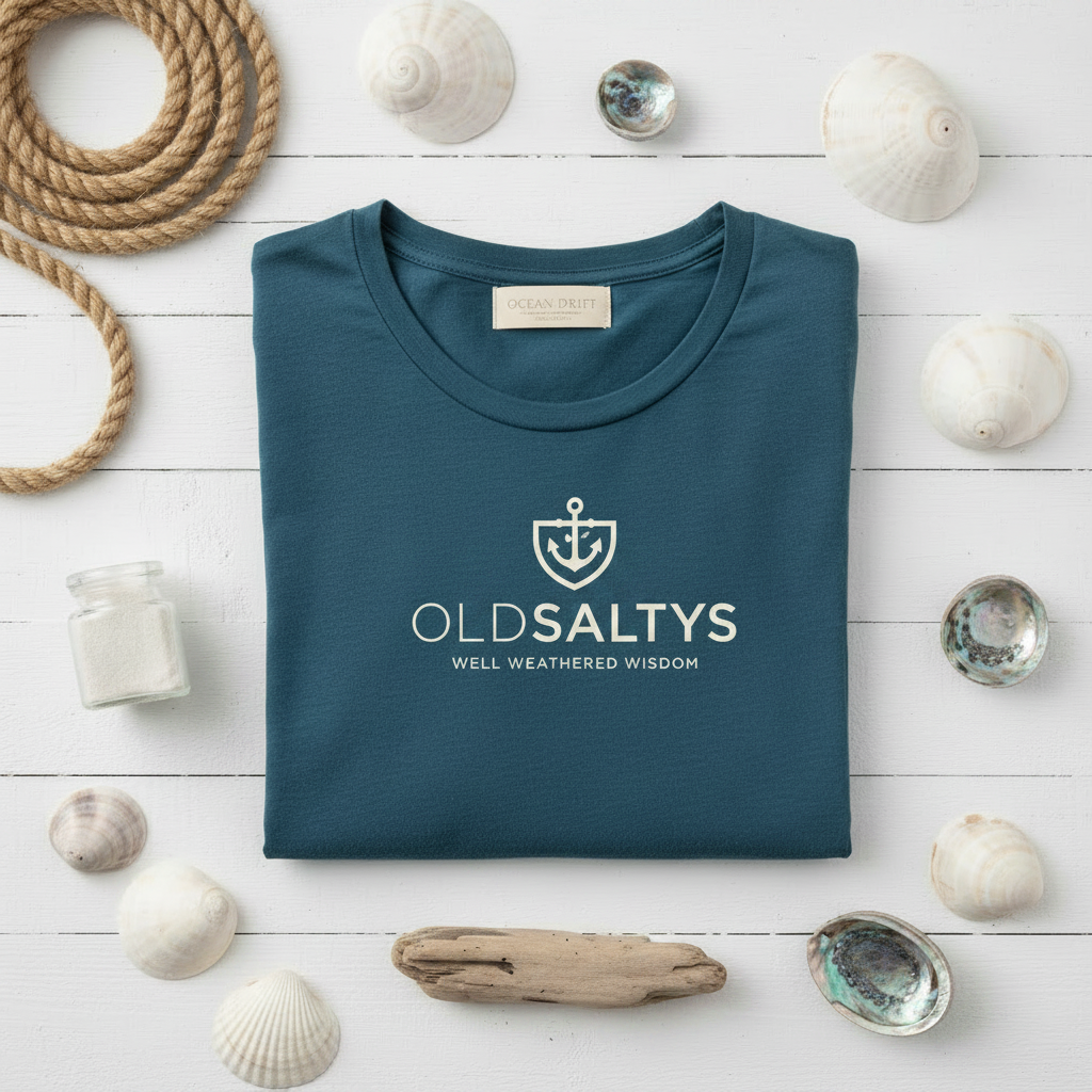 Old Saltys — Deep Ocean Flat Lay with Logo