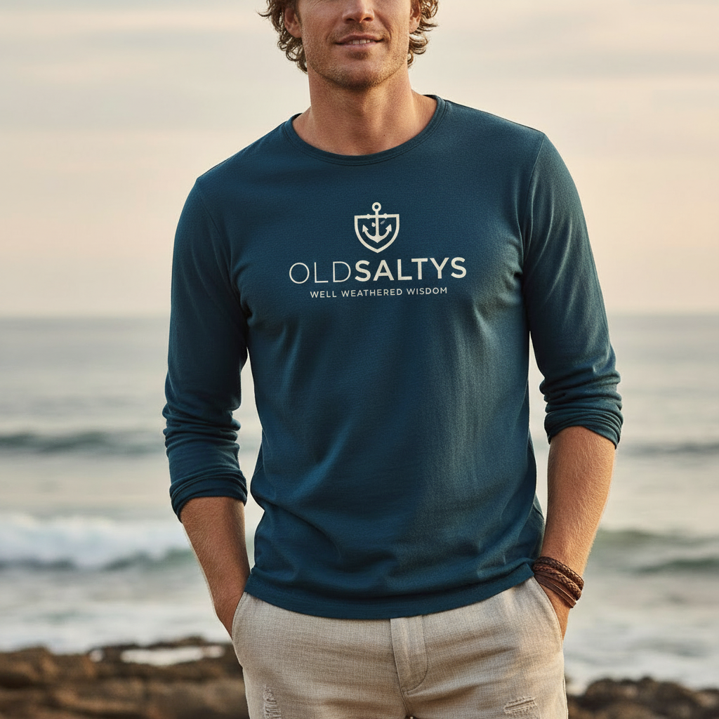 Old Saltys — Deep Ocean Male Lifestyle with Logo on Long Sleeve